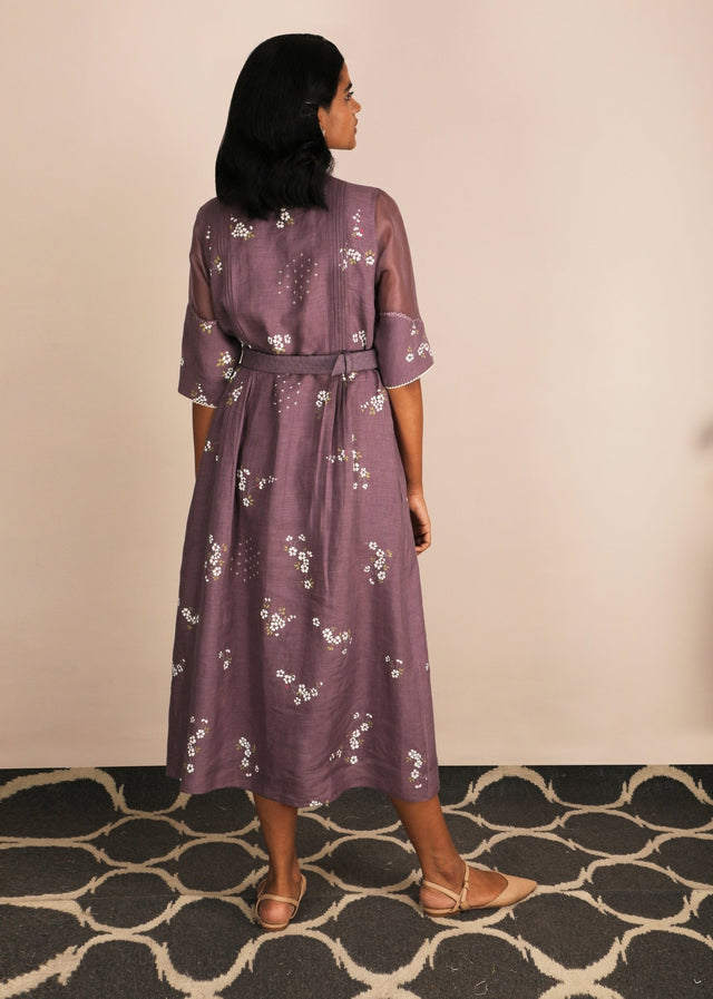 Cherry Blossom Lavender Dress With Belt - Dress - Mizyana