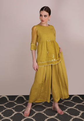 Cherry Blossom Multi Print Top With Ochre Culottes - Two-Piece Set - Mizyana