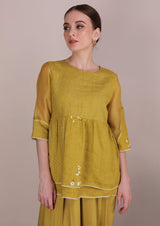 Cherry Blossom Multi Print Top With Ochre Culottes - Two-Piece Set - Mizyana