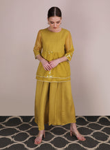 Cherry Blossom Multi Print Top With Ochre Culottes - Two-Piece Set - Mizyana