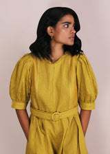 Cherry Blossom Ochre Embroidered Jumpsuit - Jumpsuit - Mizyana