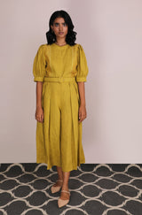 Cherry Blossom Ochre Embroidered Jumpsuit - Jumpsuit - Mizyana