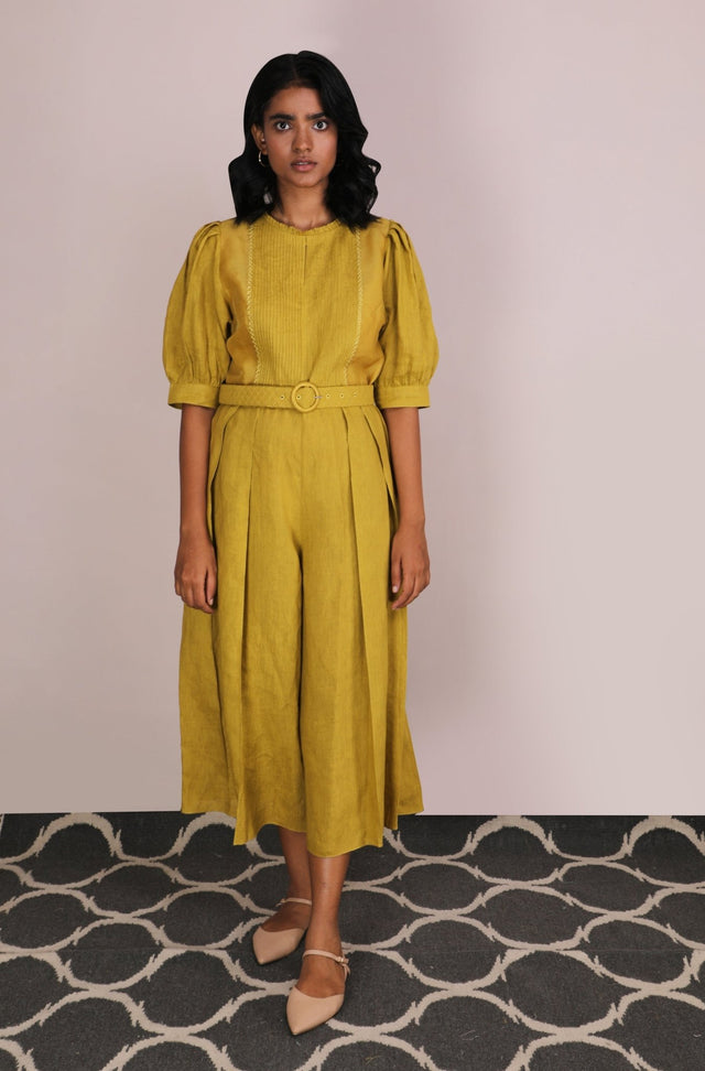 Cherry Blossom Ochre Embroidered Jumpsuit - Jumpsuit - Mizyana