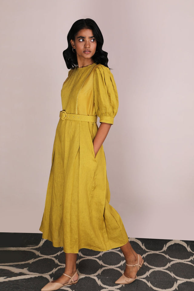 Cherry Blossom Ochre Embroidered Jumpsuit - Jumpsuit - Mizyana