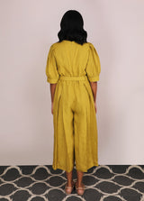 Cherry Blossom Ochre Embroidered Jumpsuit - Jumpsuit - Mizyana