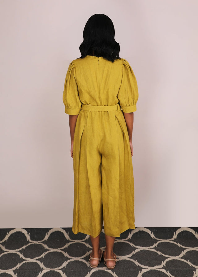 Cherry Blossom Ochre Embroidered Jumpsuit - Jumpsuit - Mizyana