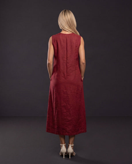 Chili Red Handwoven Mulberry Silk Midi Dress - Dress - Mizyana