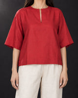 Claret Chili Red Keyhole Handwoven Mulberry Silk Blouse - Blouse - Mizyana
