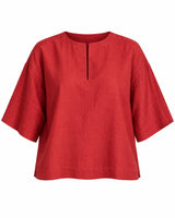 Claret Chili Red Keyhole Handwoven Mulberry Silk Blouse - Blouse - Mizyana