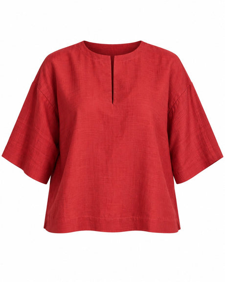 Claret Chili Red Keyhole Handwoven Mulberry Silk Blouse - Blouse - Mizyana