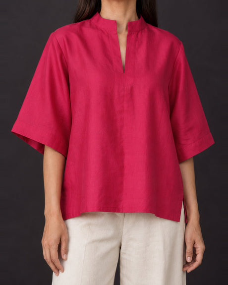 Claret Handwoven Mulberry Silk Boxy Blouse - Blouse - Mizyana