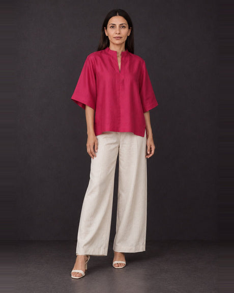 Claret Handwoven Mulberry Silk Boxy Blouse - Blouse - Mizyana