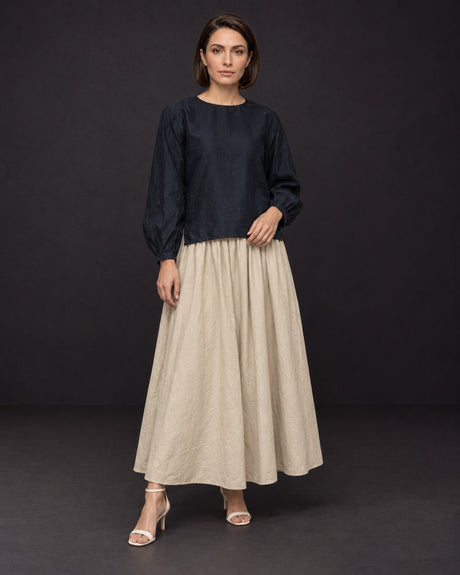 Closed Neck Mulberry Silk Blouse with Gathered Sleeves - Blouse - Mizyana