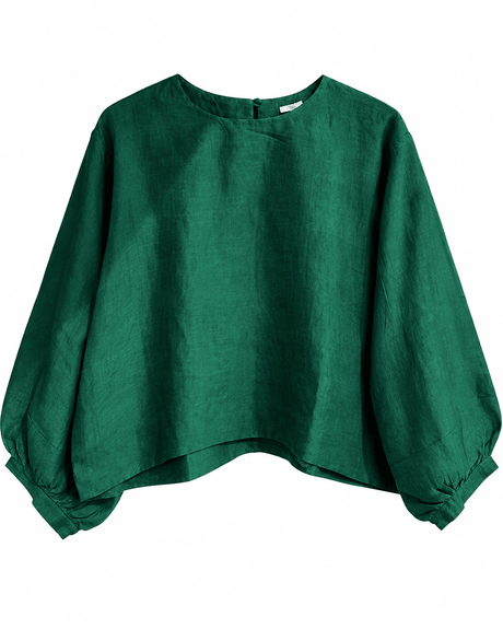Closed Neck Mulberry Silk Blouse with Gathered Sleeves - Blouse - Mizyana
