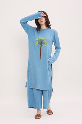 Coco Blue Embroidered Co-Ord Set (2 PCS) - Co-ord Set - Mizyana