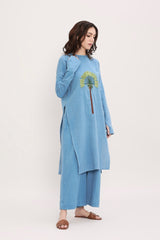 Coco Blue Embroidered Co-Ord Set (2 PCS) - Co-ord Set - Mizyana