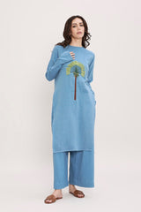 Coco Blue Embroidered Co-Ord Set (2 PCS) - Co-ord Set - Mizyana