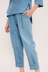Coco Blue Embroidered Top & Pants Set (2 PCS) - Two-Piece Set - Mizyana