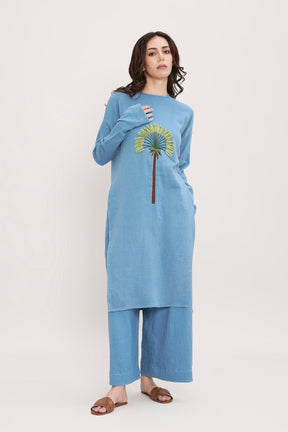 Coco Blue Embroidered Tunic - Shirt - Mizyana