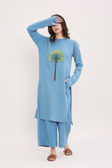 Coco Blue Embroidered Tunic - Shirt - Mizyana