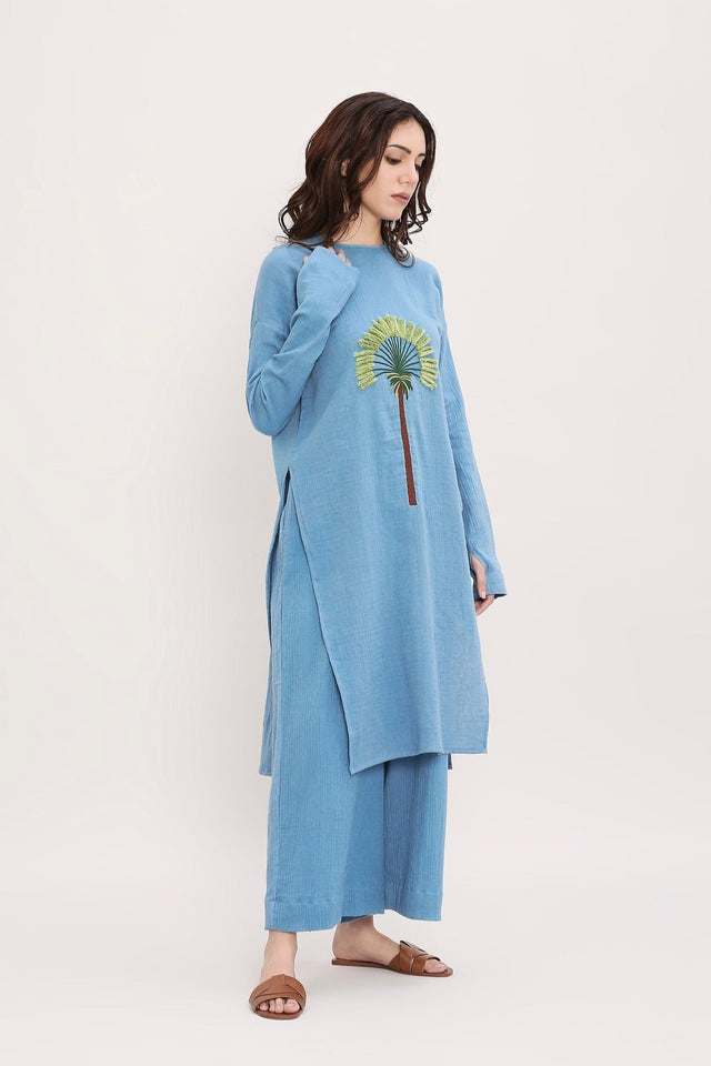 Coco Blue Embroidered Tunic - Shirt - Mizyana