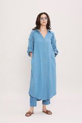 Coco Blue Fringed Long Shirt - Shirt - Mizyana