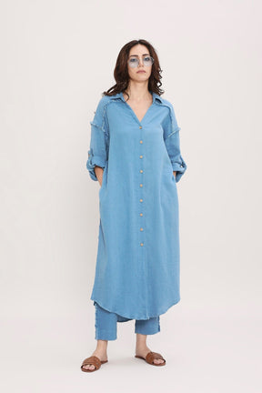 Coco Blue Fringed Long Shirt - Shirt - Mizyana