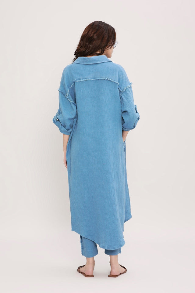 Coco Blue Fringed Long Shirt - Shirt - Mizyana