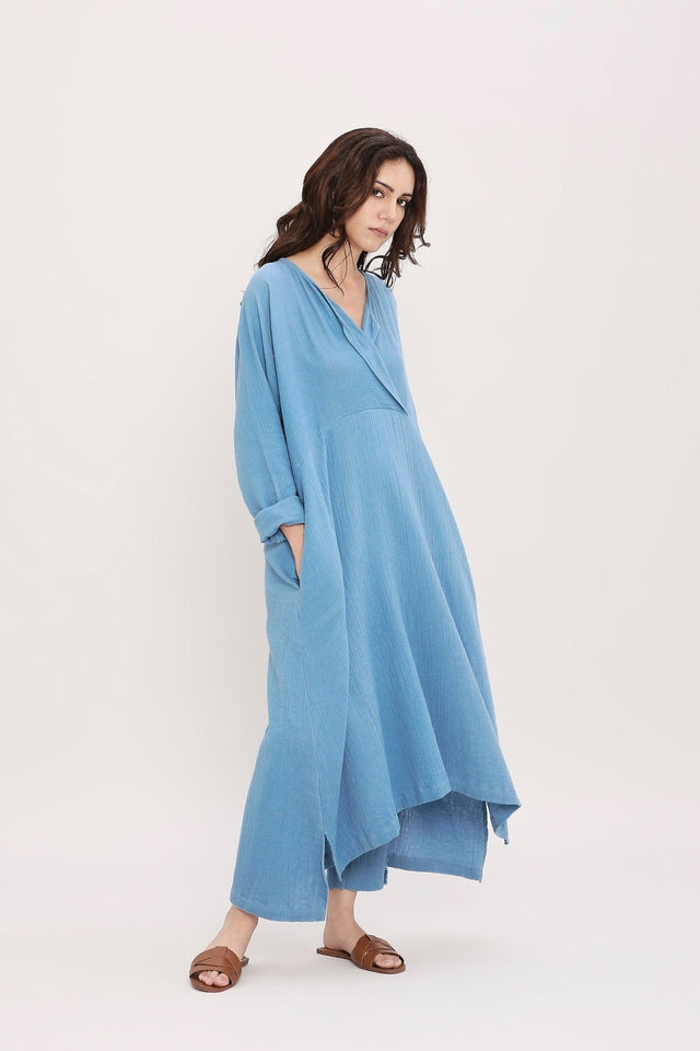Coco Blue Kaftan Tunic Co-Ord Set (2 PCS) - Co-ord Set - Mizyana