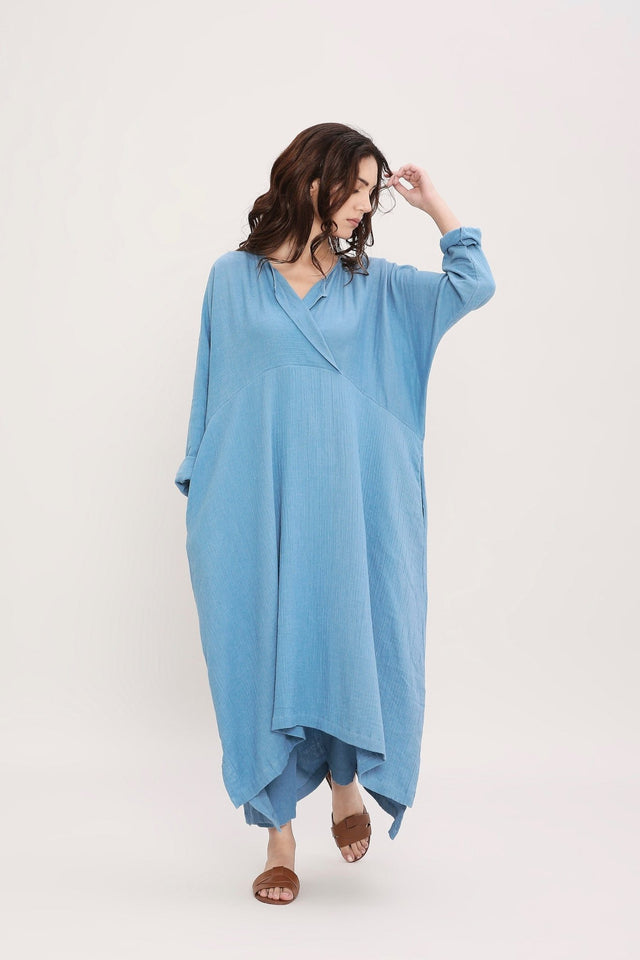 Coco Blue Kaftan Tunic Co-Ord Set (2 PCS) - Co-ord Set - Mizyana