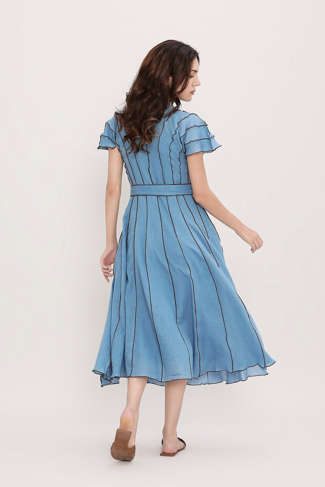 Coco Blue Moss Panelled Dress - Dress - Mizyana