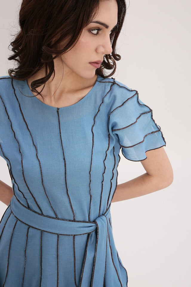 Coco Blue Moss Panelled Dress - Dress - Mizyana