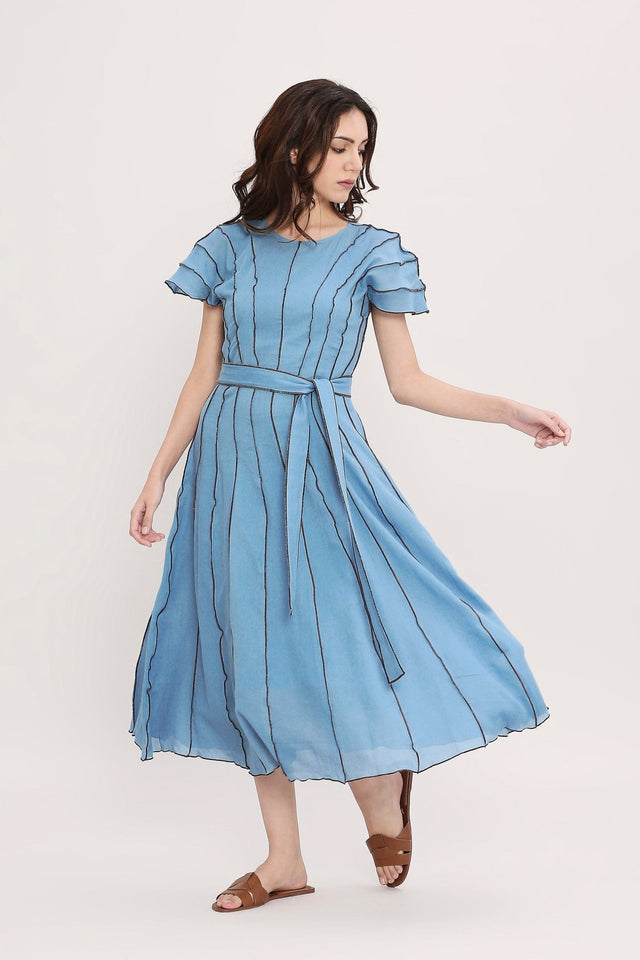 Coco Blue Moss Panelled Dress - Dress - Mizyana