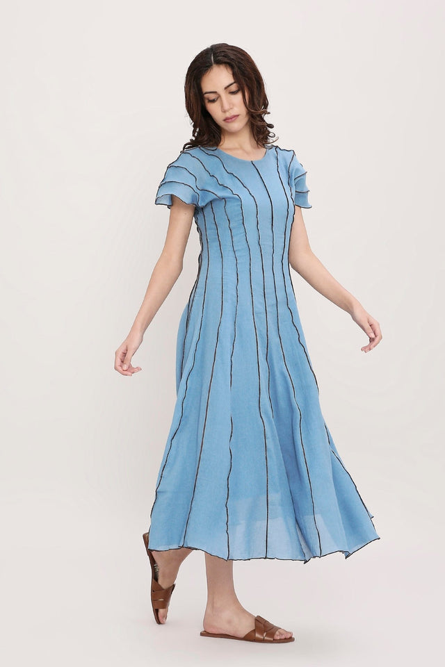 Coco Blue Moss Panelled Dress - Dress - Mizyana