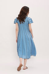 Coco Blue Moss Panelled Dress - Dress - Mizyana