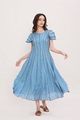 Coco Blue Moss Panelled Dress - Dress - Mizyana