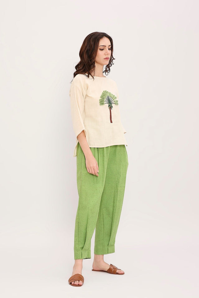 Coco Cream Embroidered Top & Pants Set (2 PCS) - Two-Piece Set - Mizyana