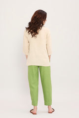 Coco Cream Embroidered Top & Pants Set (2 PCS) - Two-Piece Set - Mizyana