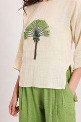 Coco Cream Embroidered Top & Pants Set (2 PCS) - Two-Piece Set - Mizyana