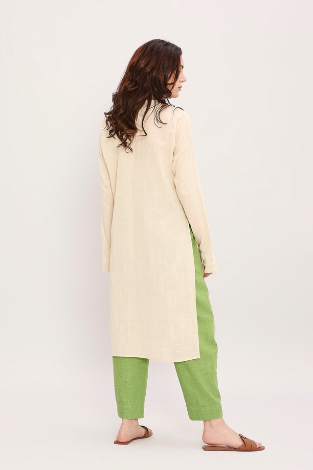 Coco Cream & Green Embroidered Set (2 PCS) - Two-Piece Set - Mizyana