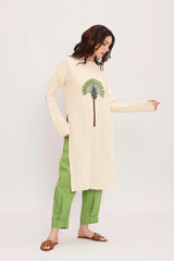 Coco Cream & Green Embroidered Set (2 PCS) - Two-Piece Set - Mizyana