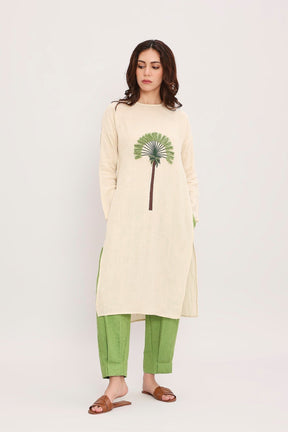 Coco Cream & Green Embroidered Set (2 PCS) - Two-Piece Set - Mizyana