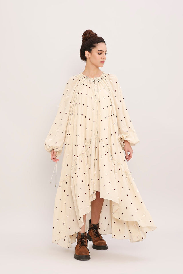 Coco Cream Heart Moss Frill Dress - Dress - Mizyana