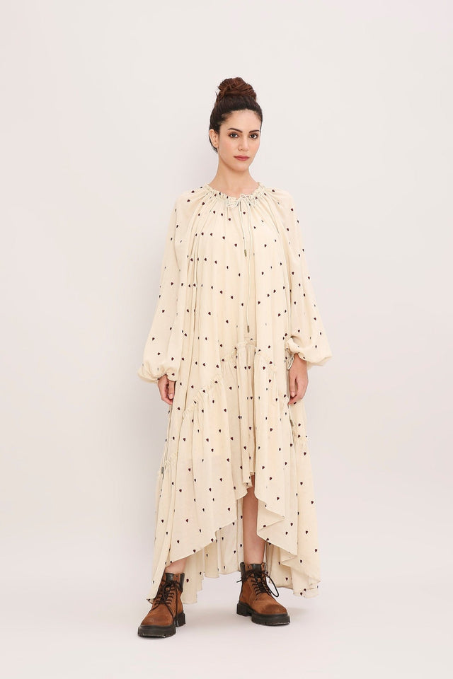 Coco Cream Heart Moss Frill Dress - Dress - Mizyana