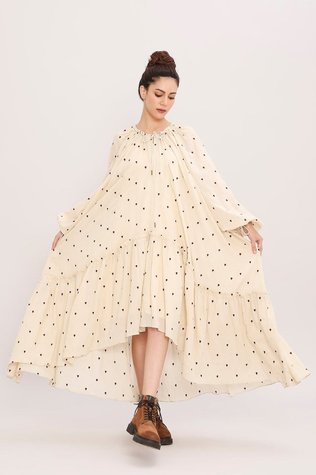 Coco Cream Heart Moss Frill Dress - Dress - Mizyana