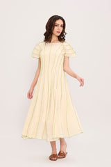 Coco Cream Moss Panelled Dress - Dress - Mizyana