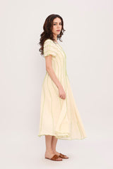 Coco Cream Moss Panelled Dress - Dress - Mizyana