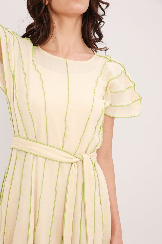 Coco Cream Moss Panelled Dress - Dress - Mizyana
