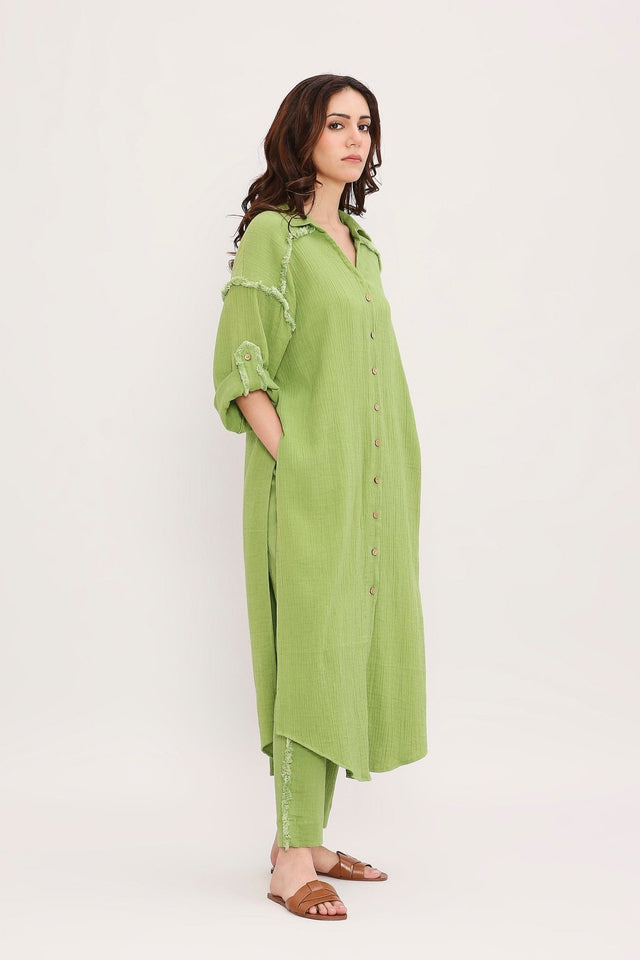 Coco Green Fringed Long Shirt - Shirt - Mizyana