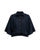 Collar Cotton Crop Top by MATI in navy with button placket, gathered waist and wide sleeves, flat front view